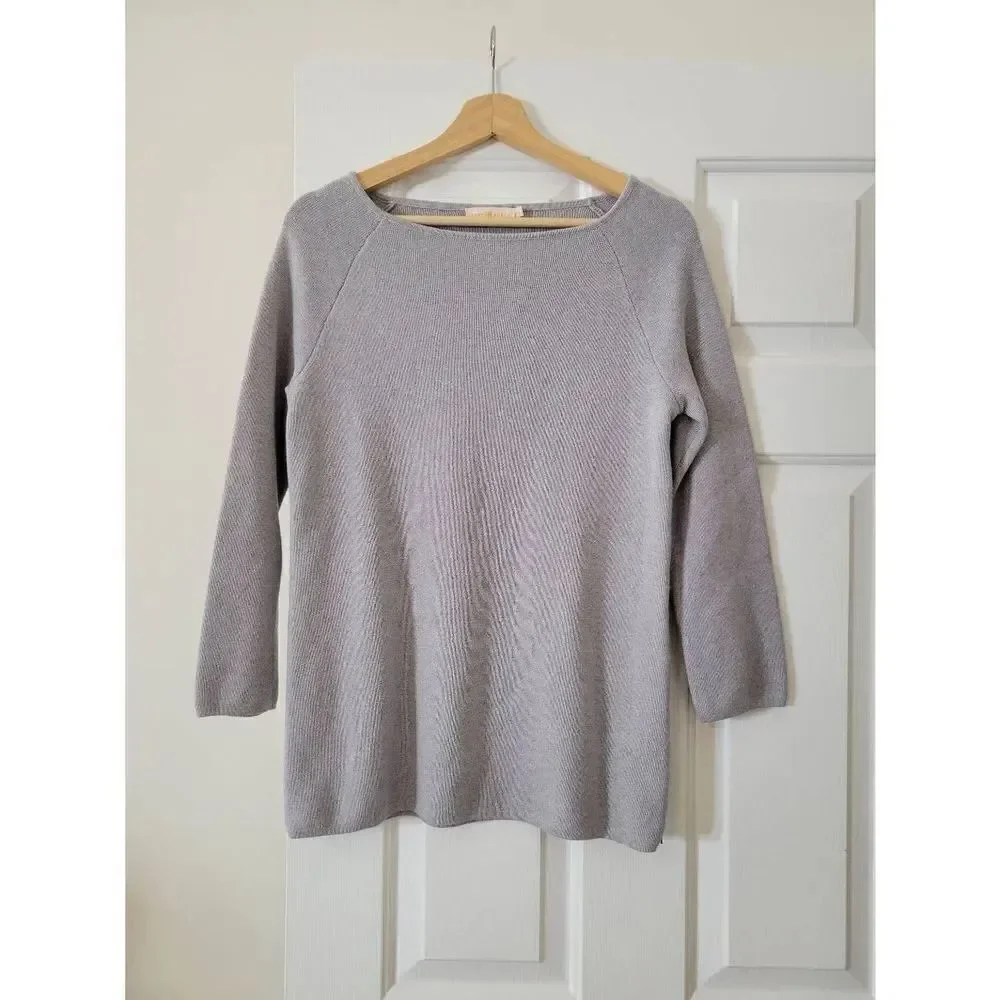 Tory Burch Rylie Sweater Tunic Gray Side Zip Merino Wool 3/4 Sleeve Sz S